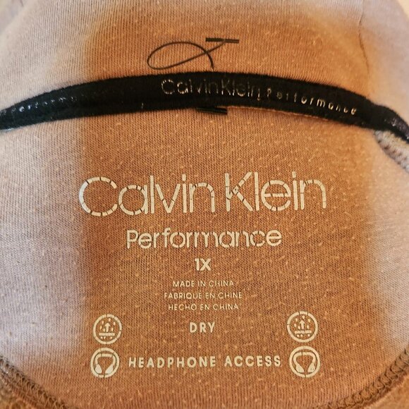 Calvin Klein Performance 1X Light Gray/Brown Full-Zip Long Sleeve Fleece Hoodie - Picture 2 of 15